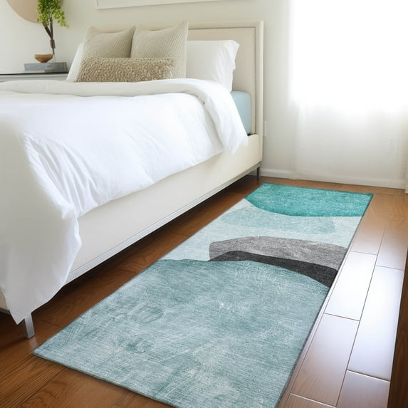 Addison Rugs Chantille Indoor/Outdoor Transitional Organic Teal Washable Runner Rug, 2'3" x 7'6"