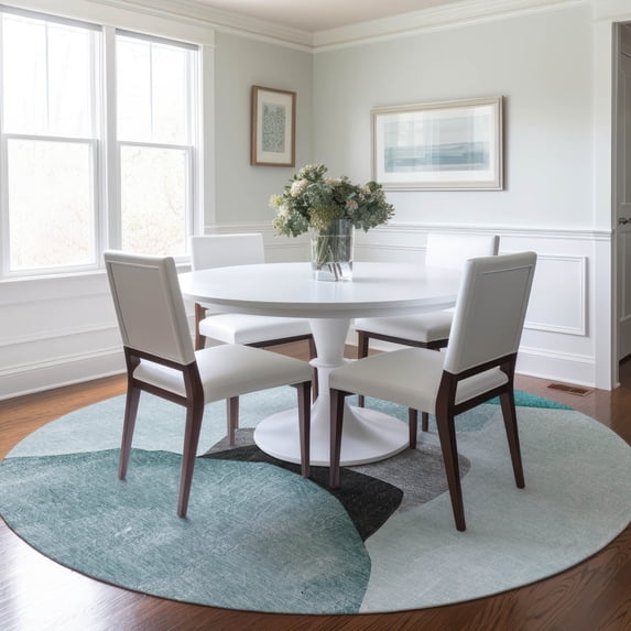 Addison Rugs Chantille Indoor/Outdoor Transitional Organic Teal Washable Round Rug, 8' x 8'