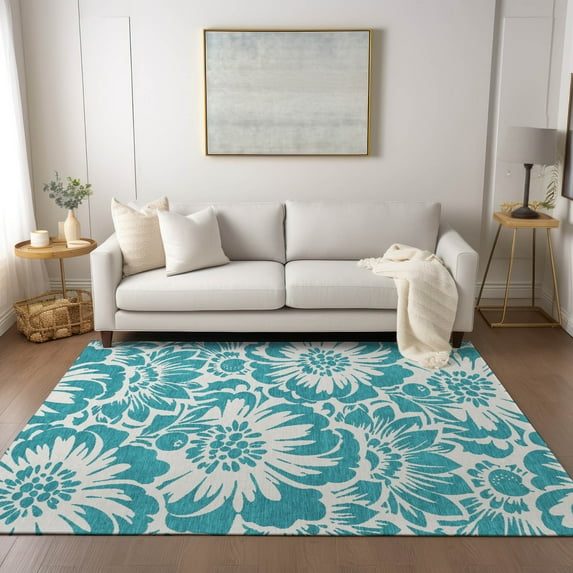 Addison Rugs Chantille Indoor/Outdoor Transitional Floral Teal Washable Rectangle Rug, 2'6" x 3'10"