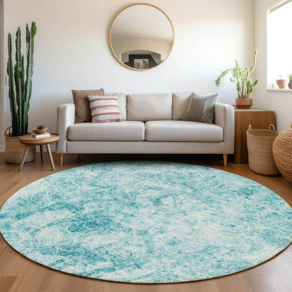 Addison Rugs Chantille Indoor/Outdoor Transitional Organic Teal Washable Round Rug, 8' x 8'