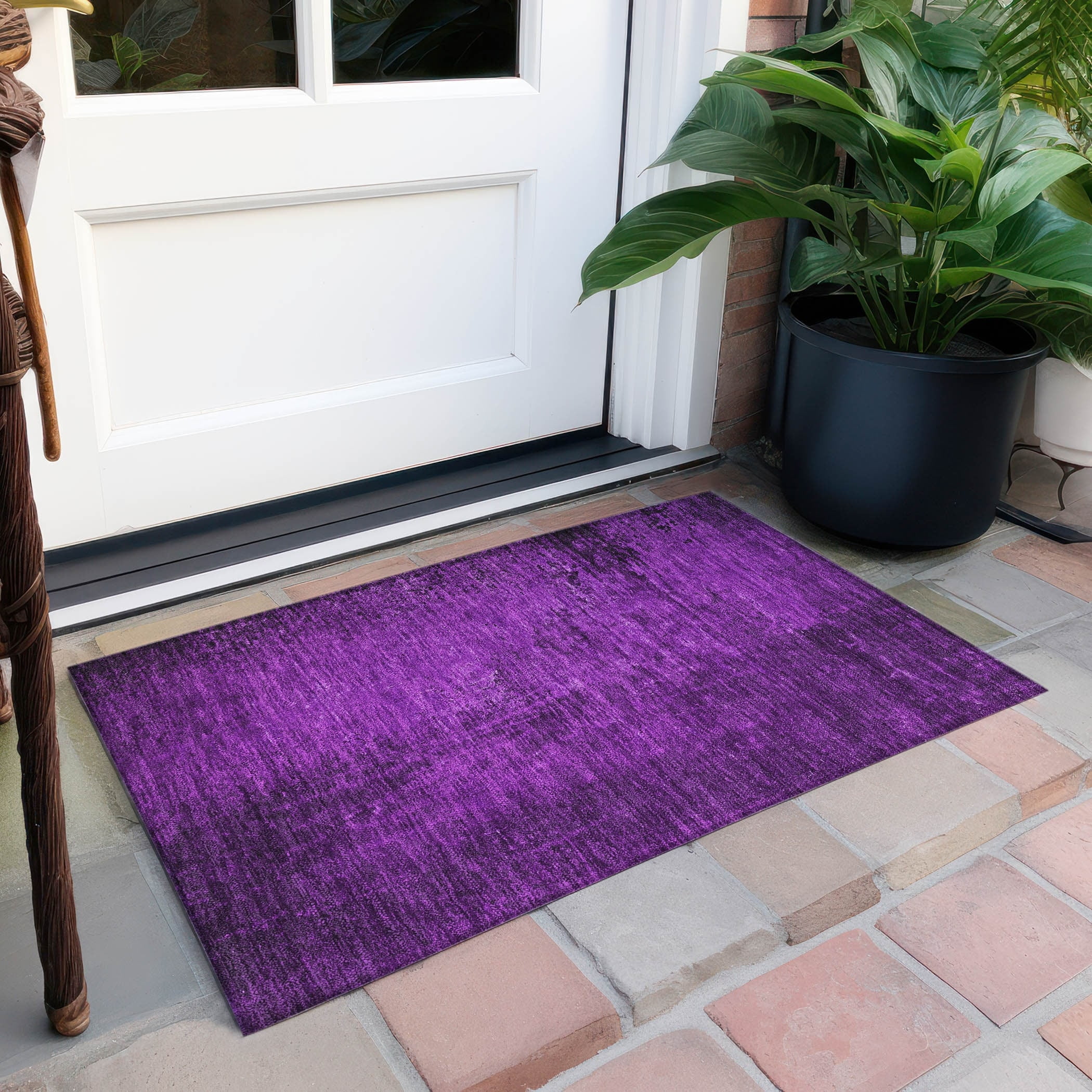 Purple Rectangular Machine-Washable Non-Slip Synthetic Rug