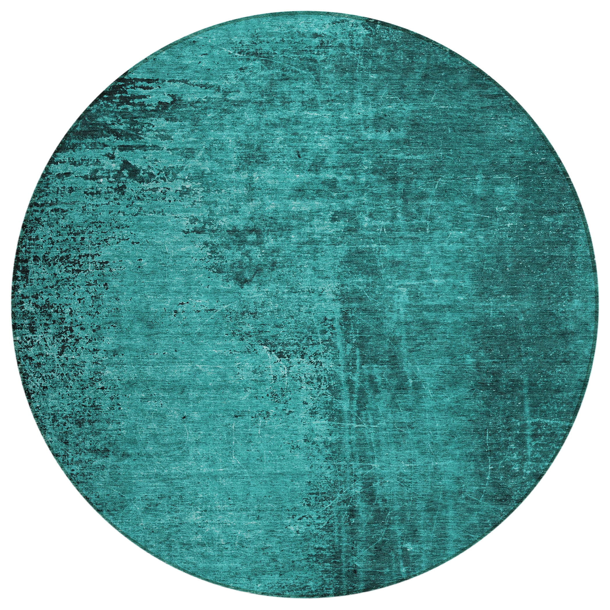 Teal Round Machine-Washable Synthetic Area Rug with Non-Skid Backing