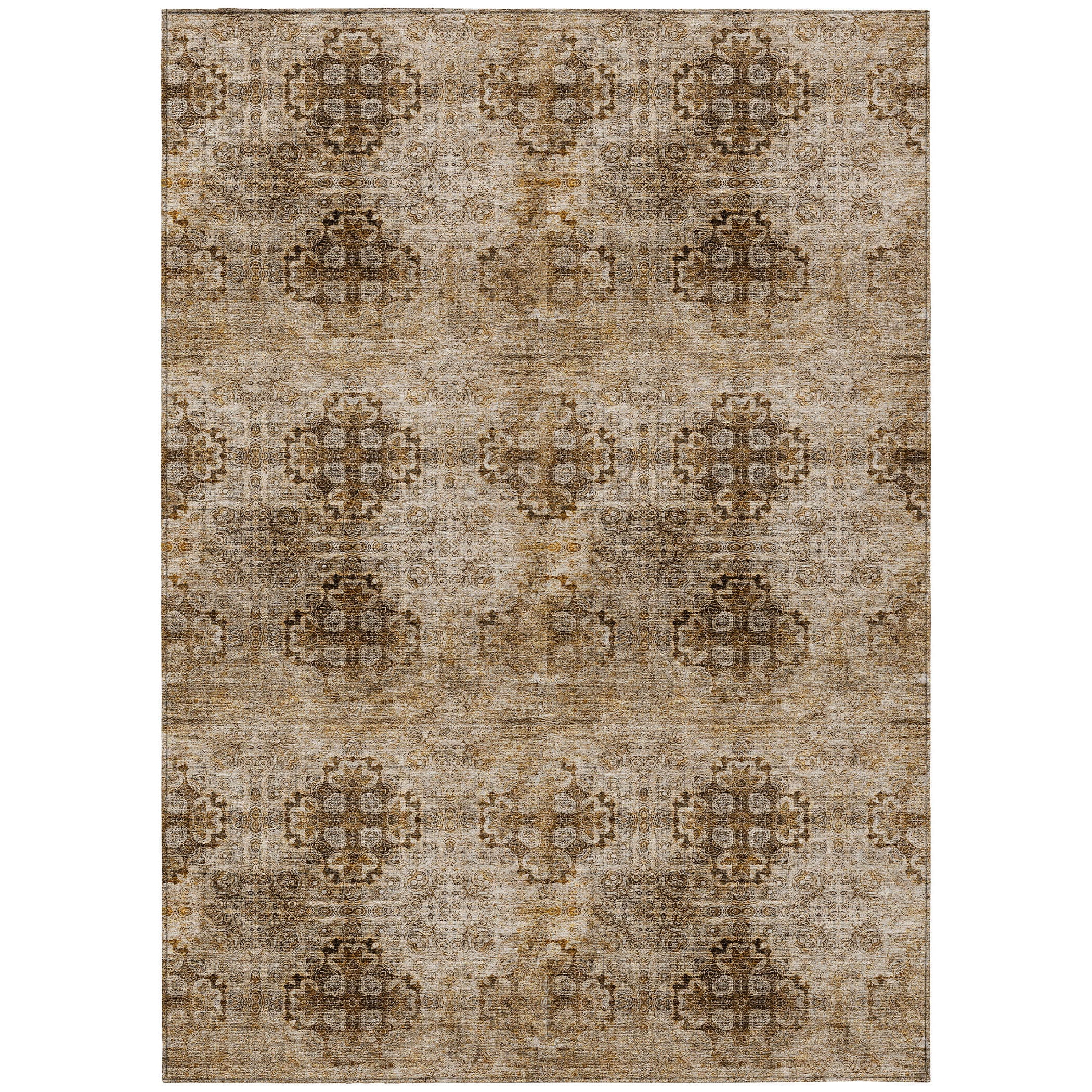 Taupe Scalloped Medallion Indoor Outdoor Area Rug 5' x 7'6"