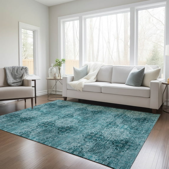 Addison Rugs Chantille Indoor/Outdoor Transitional Organic Teal Washable Rectangle Rug, 10' x 14'
