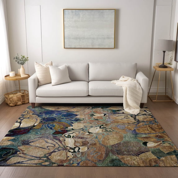 Addison Rugs Chantille Indoor/Outdoor Transitional Floral Beige Washable Rectangle Rug, 5' x 7'6"