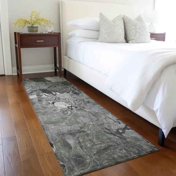 Addison Rugs Chantille Indoor/Outdoor Transitional Floral Gray Washable Runner Rug, 2'3" x 7'6"