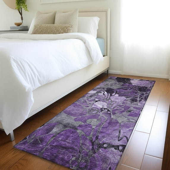 Addison Rugs Chantille Indoor/Outdoor Transitional Floral Purple Washable Runner Rug, 2'3" x 7'6"