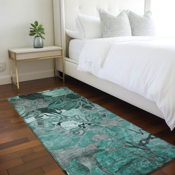 Addison Rugs Chantille Indoor/Outdoor Transitional Floral Teal Washable Runner Rug, 2'3" x 7'6"