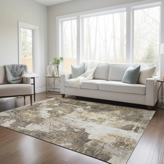 Addison Rugs Chantille Indoor/Outdoor Transitional Floral Beige Washable Rectangle Rug, 5' x 7'6"