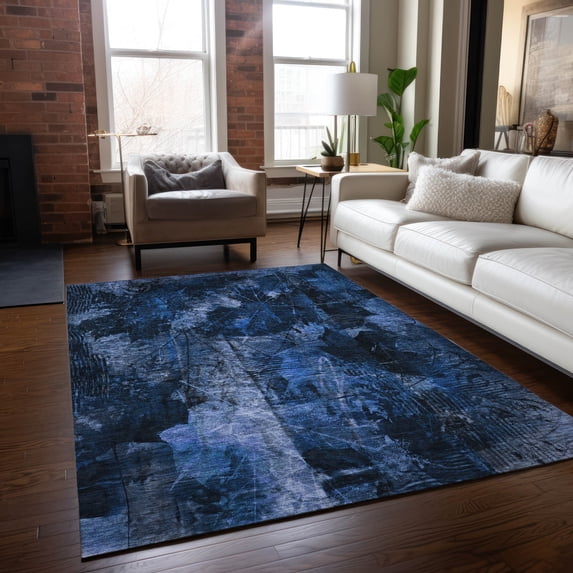 Addison Rugs Chantille Indoor/Outdoor Transitional Floral Navy Washable Rectangle Rug, 3' x 5'