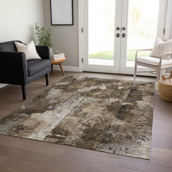 Addison Rugs Chantille Indoor/Outdoor Transitional Floral Taupe Washable Rectangle Rug, 5' x 7'6"