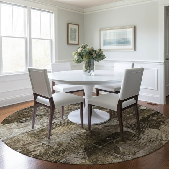 Addison Rugs Chantille Indoor/Outdoor Transitional Floral Taupe Washable Round Rug, 8' x 8'