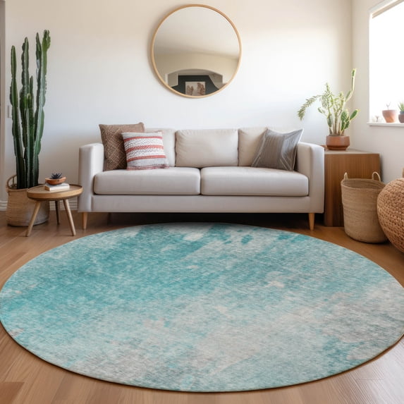 Addison Rugs Chantille Indoor/Outdoor Transitional Abstract Teal Washable Round Rug, 8' x 8'