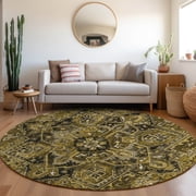 Addison Rugs Chantille Indoor/Outdoor Traditional Oriental Brown Washable Round Rug, 8 x 8