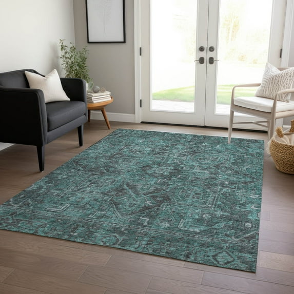 Addison Rugs Chantille Indoor/Outdoor Traditional Oriental Turquoise Washable Rectangle Rug, 8' x 10'