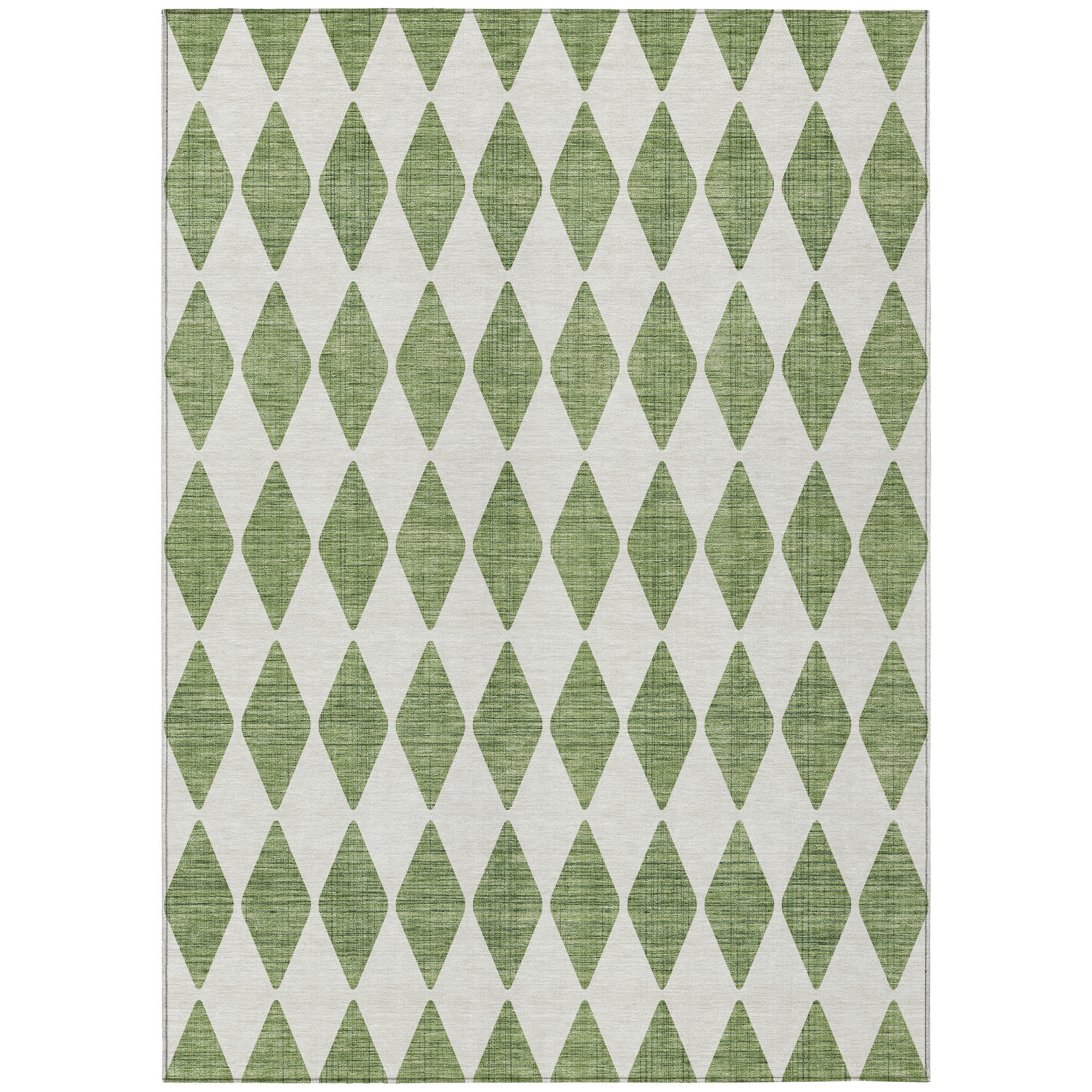 Green and White Diamond Pattern Machine Washable Rug 5' x 7'