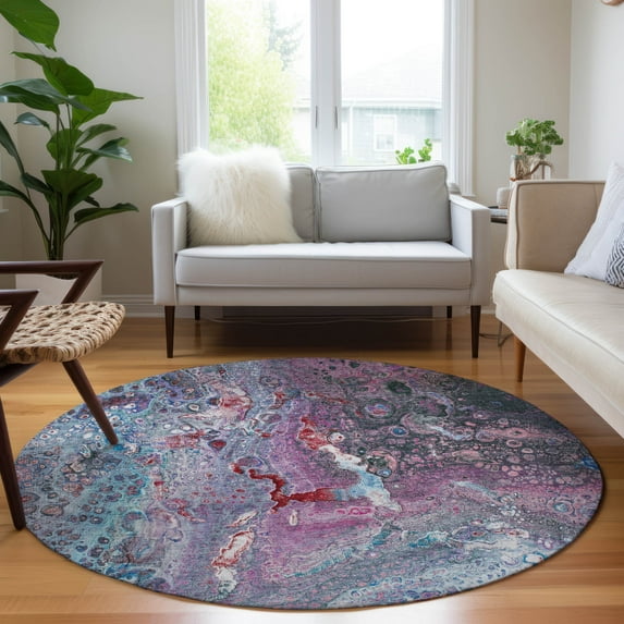 Addison Rugs Chantille Indoor/Outdoor Contemporary Abstract Blue Washable Round Rug, 8' x 8'