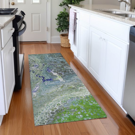Addison Rugs Chantille Indoor/Outdoor Contemporary Abstract Green Washable Runner Rug, 2'3" x 7'6"