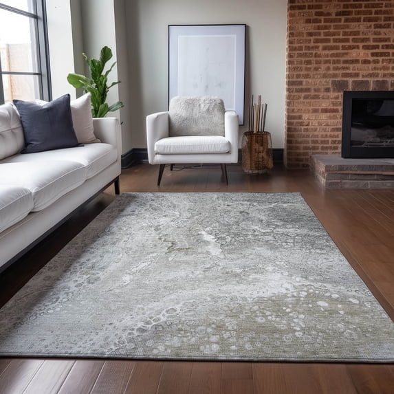 Addison Rugs Chantille Indoor/Outdoor Contemporary Abstract Silver Washable Rectangle Rug, 3' x 5'
