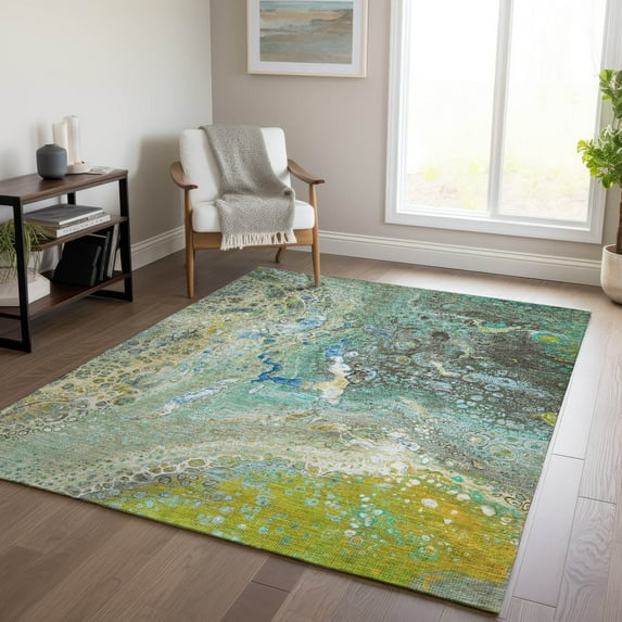 Addison Rugs Chantille Indoor/Outdoor Contemporary Abstract Teal Washable Rectangle Rug, 5' x 7'6"