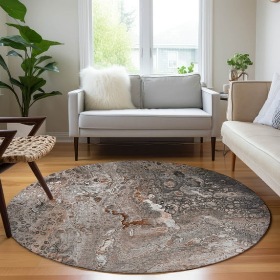 Addison Rugs Chantille Indoor/Outdoor Contemporary Abstract Terracotta Washable Round Rug, 8' x 8'