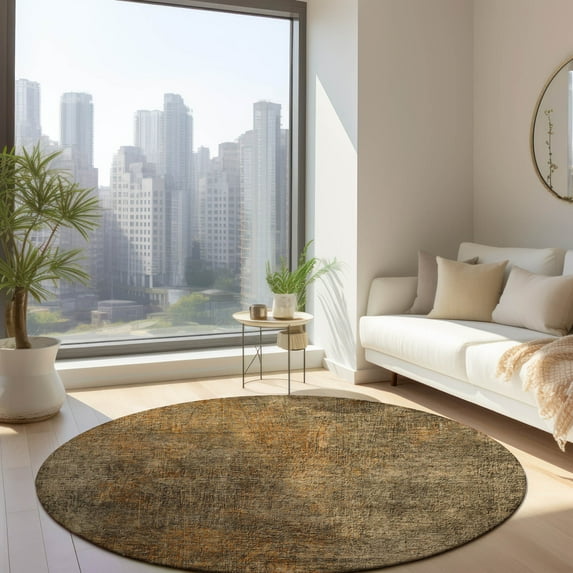 Addison Rugs Chantille Indoor/Outdoor Transitional Modern Brown Washable Round Rug, 8' x 8'