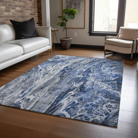 Addison Rugs Chantille Indoor/Outdoor Contemporary Abstract Blue Washable Rectangle Rug, 5' x 7'6"