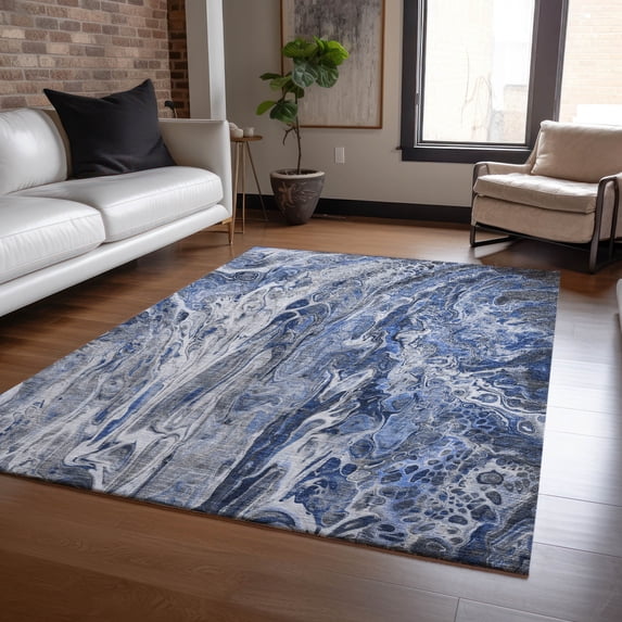 Addison Rugs Chantille Indoor/Outdoor Contemporary Abstract Blue Washable Rectangle Rug, 8' x 10'