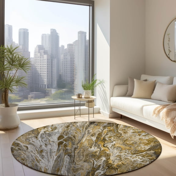 Addison Rugs Chantille Indoor/Outdoor Contemporary Abstract Brown Washable Round Rug, 8' x 8'