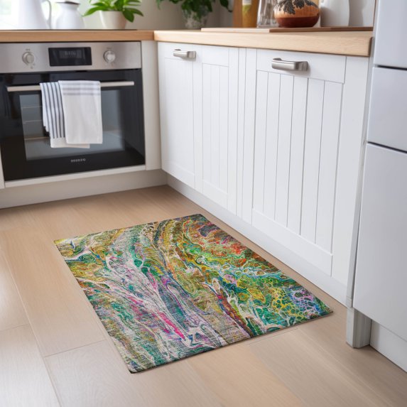 Addison Rugs Chantille Indoor/Outdoor Contemporary Abstract Green Washable Rectangle Rug, 1'8" x 2'6"