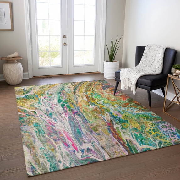 Addison Rugs Chantille Indoor/Outdoor Contemporary Abstract Green Washable Rectangle Rug, 3' x 5'