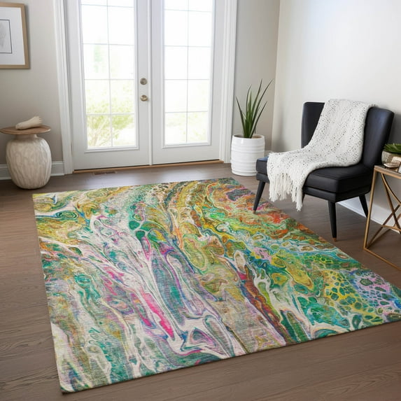 Addison Rugs Chantille Indoor/Outdoor Contemporary Abstract Green Washable Rectangle Rug, 5' x 7'6"