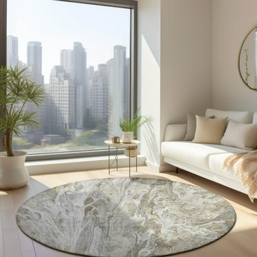 Addison Rugs Chantille Indoor/Outdoor Contemporary Abstract Taupe Washable Round Rug, 8' x 8'