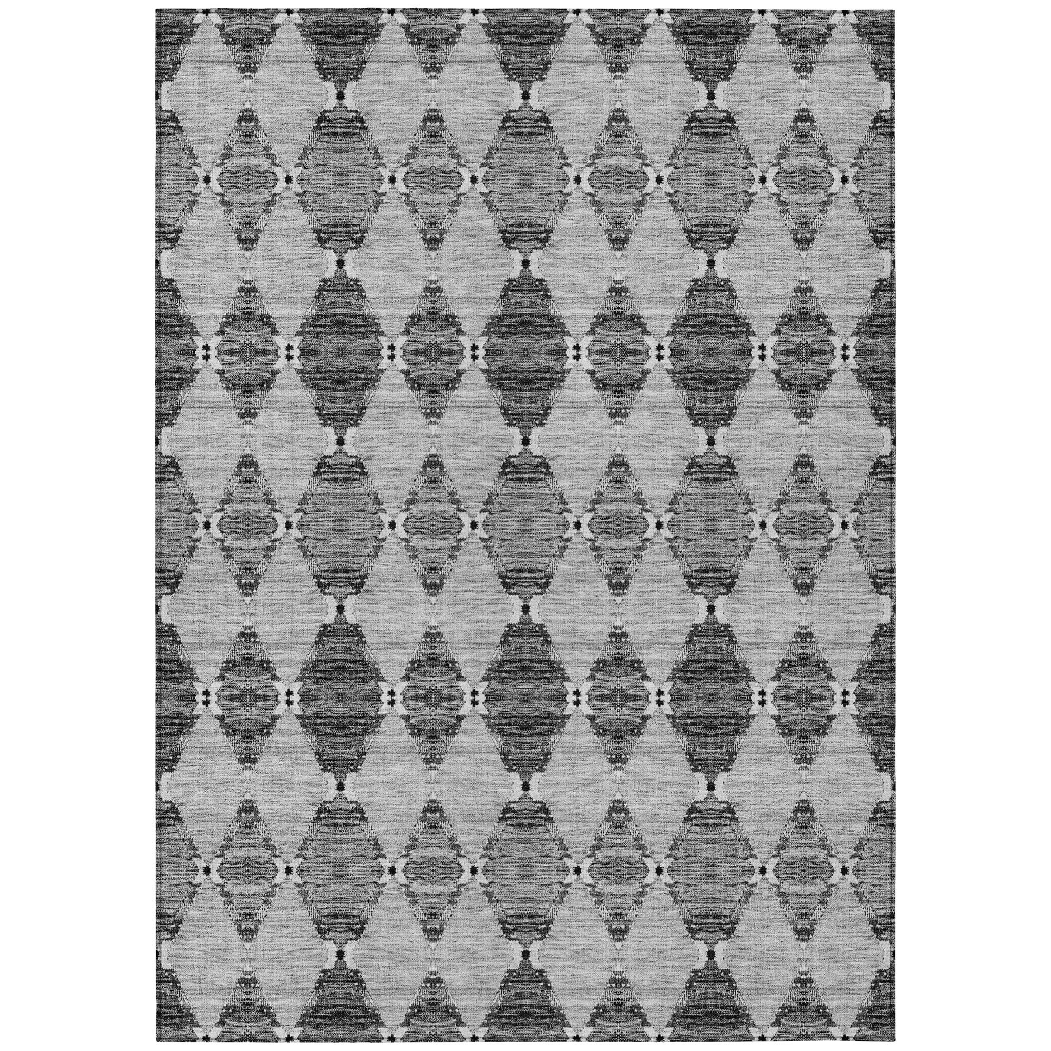 Gray Diamond Pattern Washable Synthetic 5' x 7' Rug