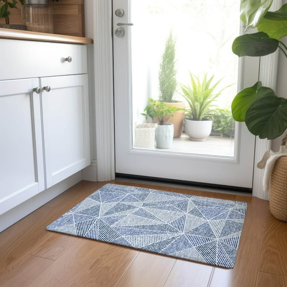 Addison Rugs Chantille Indoor/Outdoor Transitional Geometric Navy Washable Rectangle Rug, 1'8" x 2'6"