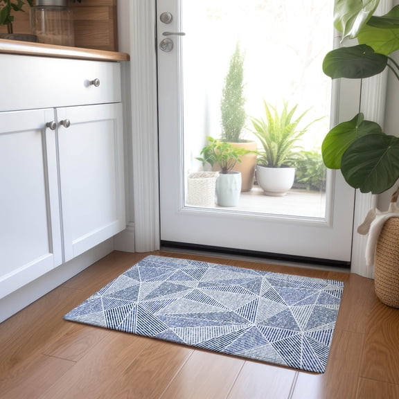 Addison Rugs Chantille Indoor/Outdoor Transitional Geometric Navy Washable Rectangle Rug, 1'8" x 2'6"