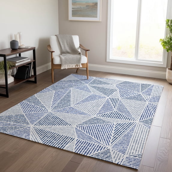 Addison Rugs Chantille Indoor/Outdoor Transitional Geometric Navy Washable Rectangle Rug, 2'6" x 3'10"