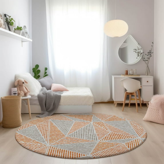 Addison Rugs Chantille Indoor/Outdoor Transitional Geometric Orange Washable Round Rug, 8' x 8'