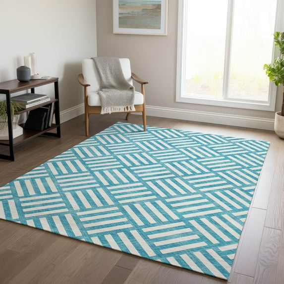 Addison Rugs Chantille Indoor/Outdoor Transitional Squares Teal Washable Rectangle Rug, 3' x 5'