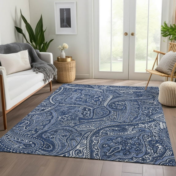 Addison Rugs Chantille Indoor/Outdoor Traditional Paisley Navy Washable Rectangle Rug, 8' x 10'