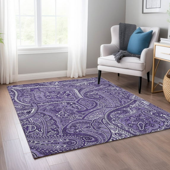 Addison Rugs Chantille Indoor/Outdoor Traditional Paisley Purple Washable Rectangle Rug, 9' x 12'