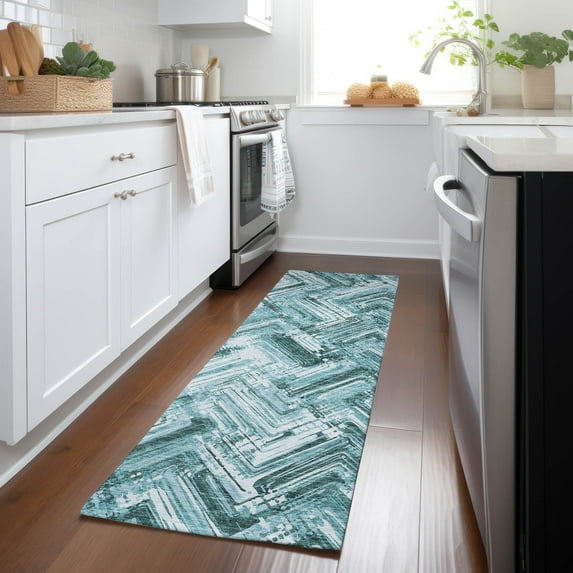 Addison Rugs Chantille Indoor/Outdoor Transitional Modern Teal Washable Runner Rug, 2'3" x 7'6"
