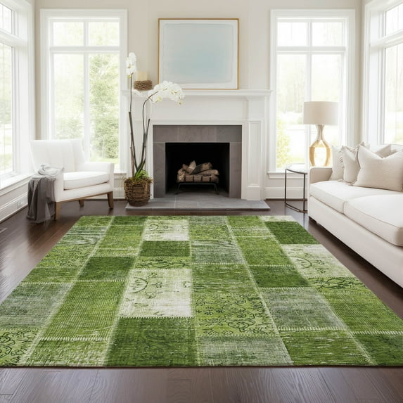 Addison Rugs Chantille Indoor/Outdoor Traditional Patchwork Olive Washable Rectangle Rug, 3' x 5'
