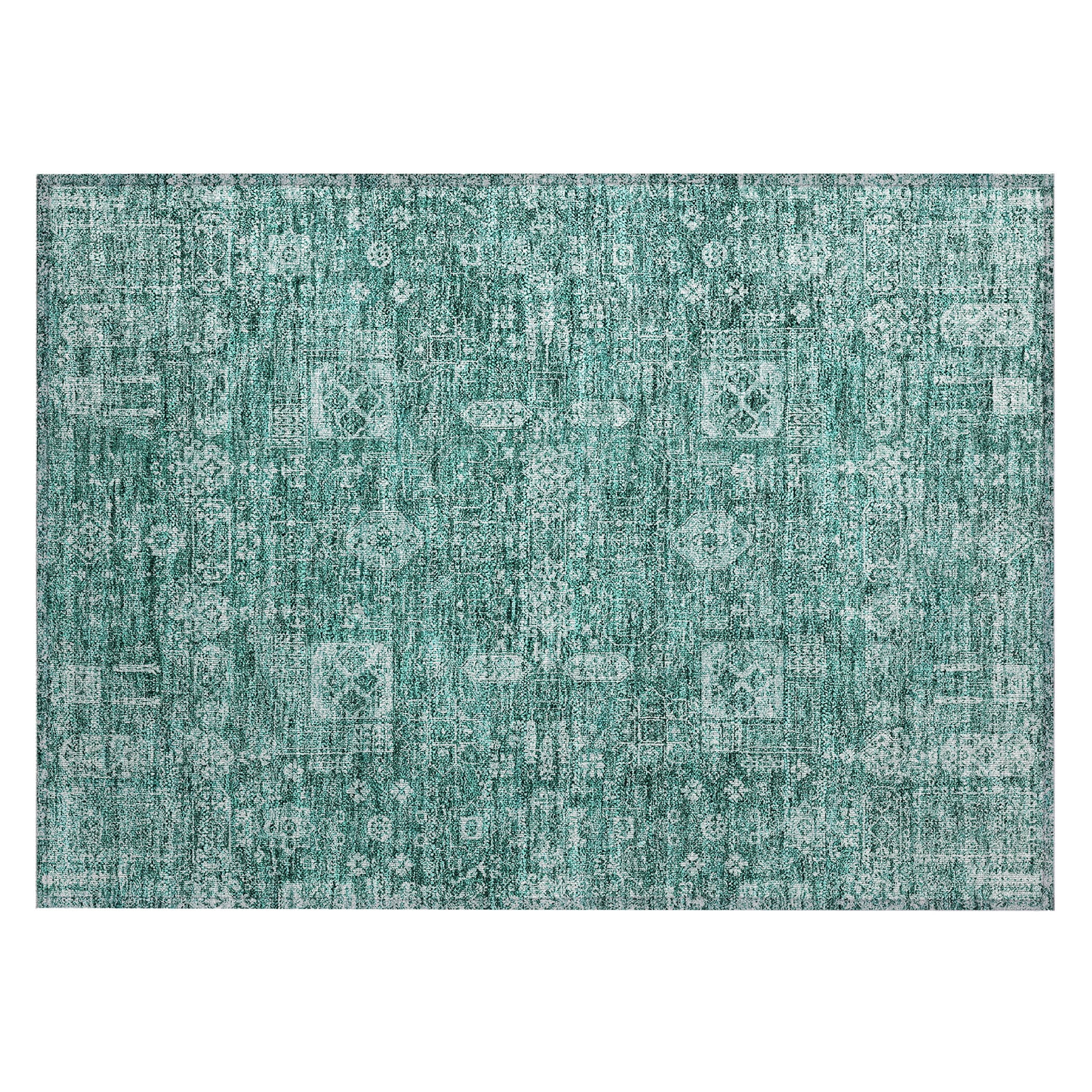 Teal Flat Woven Synthetic Rectangular Washable Rug 1'8" x 2'6"