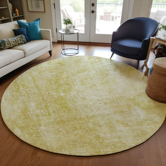 Addison Rugs Chantille Indoor/Outdoor Transitional Abstract Gold Washable Round Rug, 8' x 8'