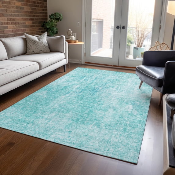 Addison Rugs Chantille Indoor/Outdoor Transitional Abstract Teal Washable Rectangle Rug, 5' x 7'6"