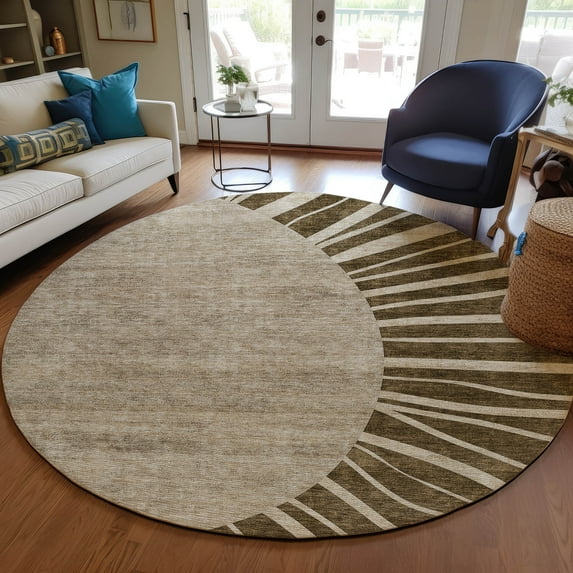 Addison Rugs Chantille Indoor/Outdoor Transitional Abstract Brown Washable Round Rug, 8' x 8'