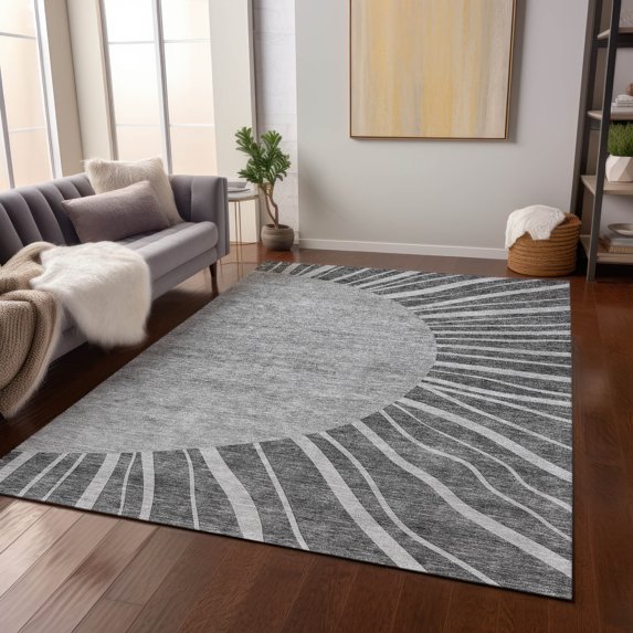 Addison Rugs Chantille Indoor/Outdoor Transitional Abstract Charcoal Washable Rectangle Rug, 5' x 7'6"