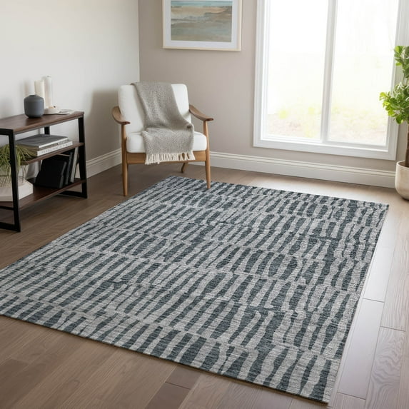 Addison Rugs Chantille Indoor/Outdoor Transitional Striped Charcoal Washable Rectangle Rug, 3' x 5'
