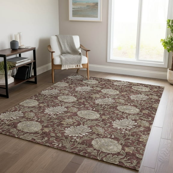 Addison Rugs Chantille Indoor/Outdoor Transitional Floral Merlot Washable Rectangle Rug, 5' x 7'6"